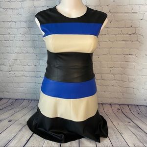 Muse multicolor stripe faux-leather dress